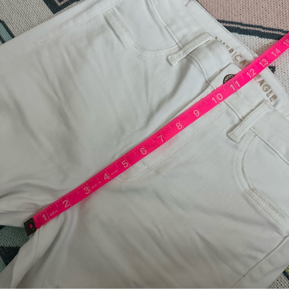 American Eagle White Stretch Ripped Super Hi-Rise Jegging Crop Jeans - Picture 3 of 16